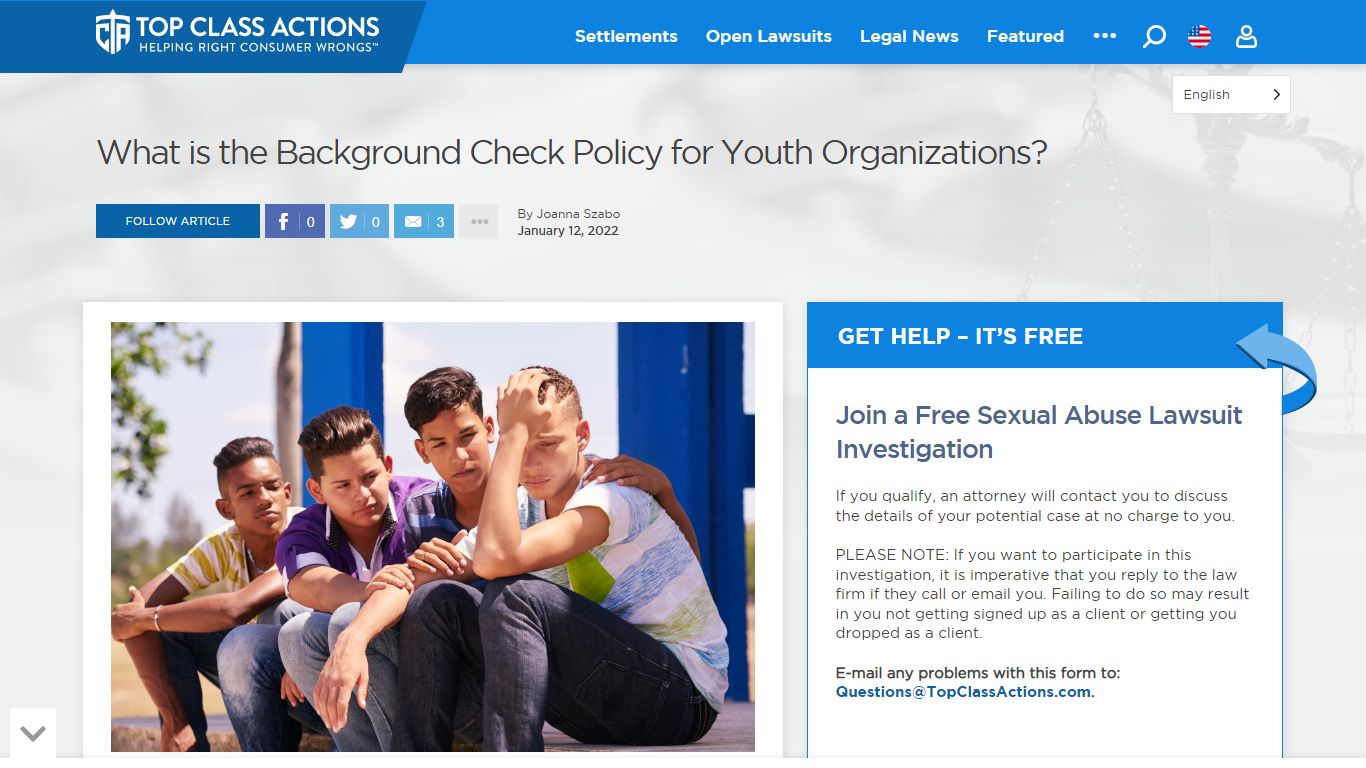 What is the Background Check Policy for Youth Organizations?